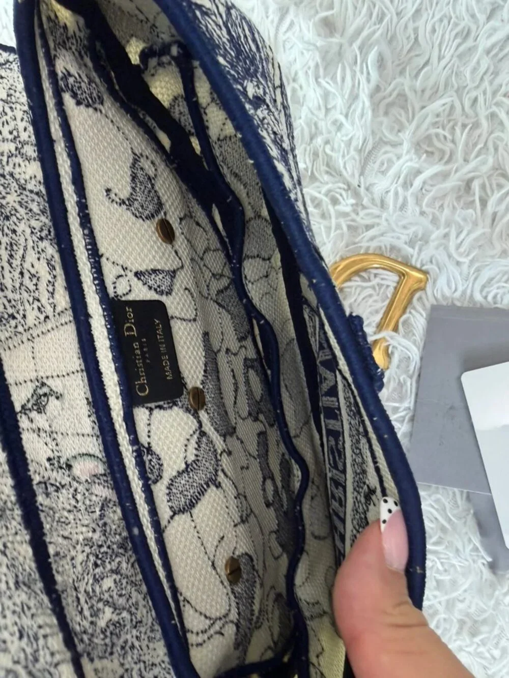 CHRISTIAN DIOR Canvas Embroidered Around the World Saddle Bag in Blue - Picture 2 of 13